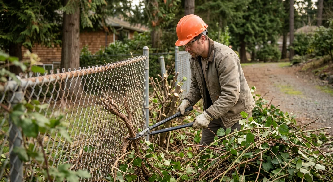 Close-up of invasive undergrowth removed from a fence line in Sammamish