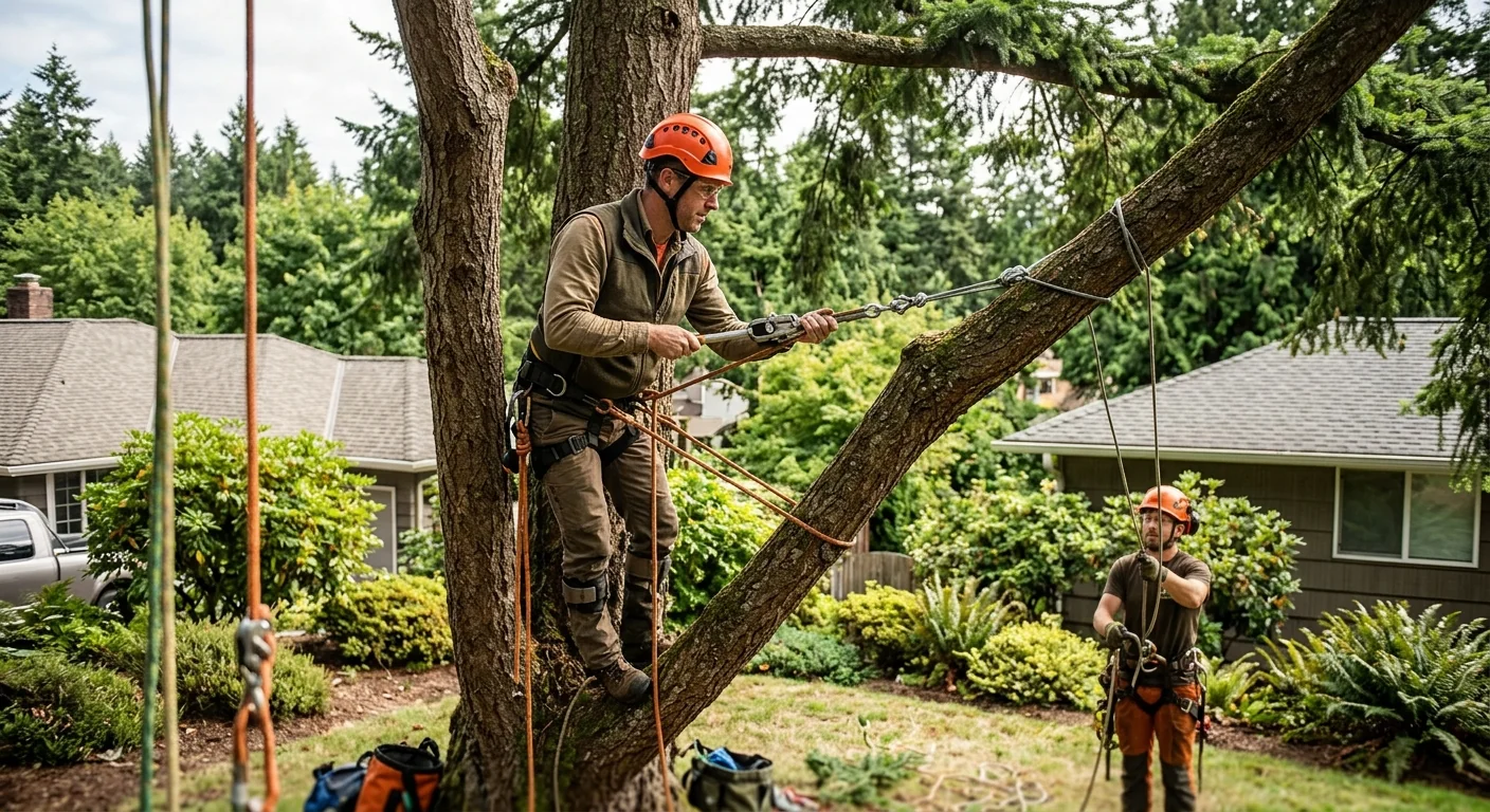 Forestry mulcher clearing a wooded residential lot on sloped Sammamish acreage
