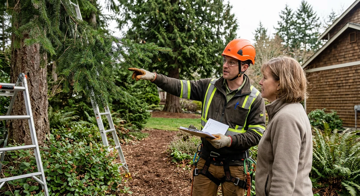 Technician assessing a tree stump for grinding on a Sammamish residential property