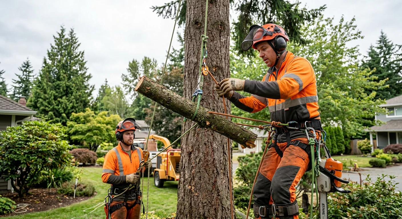 Stump grinder clearing a backyard tree stump on a Sammamish property