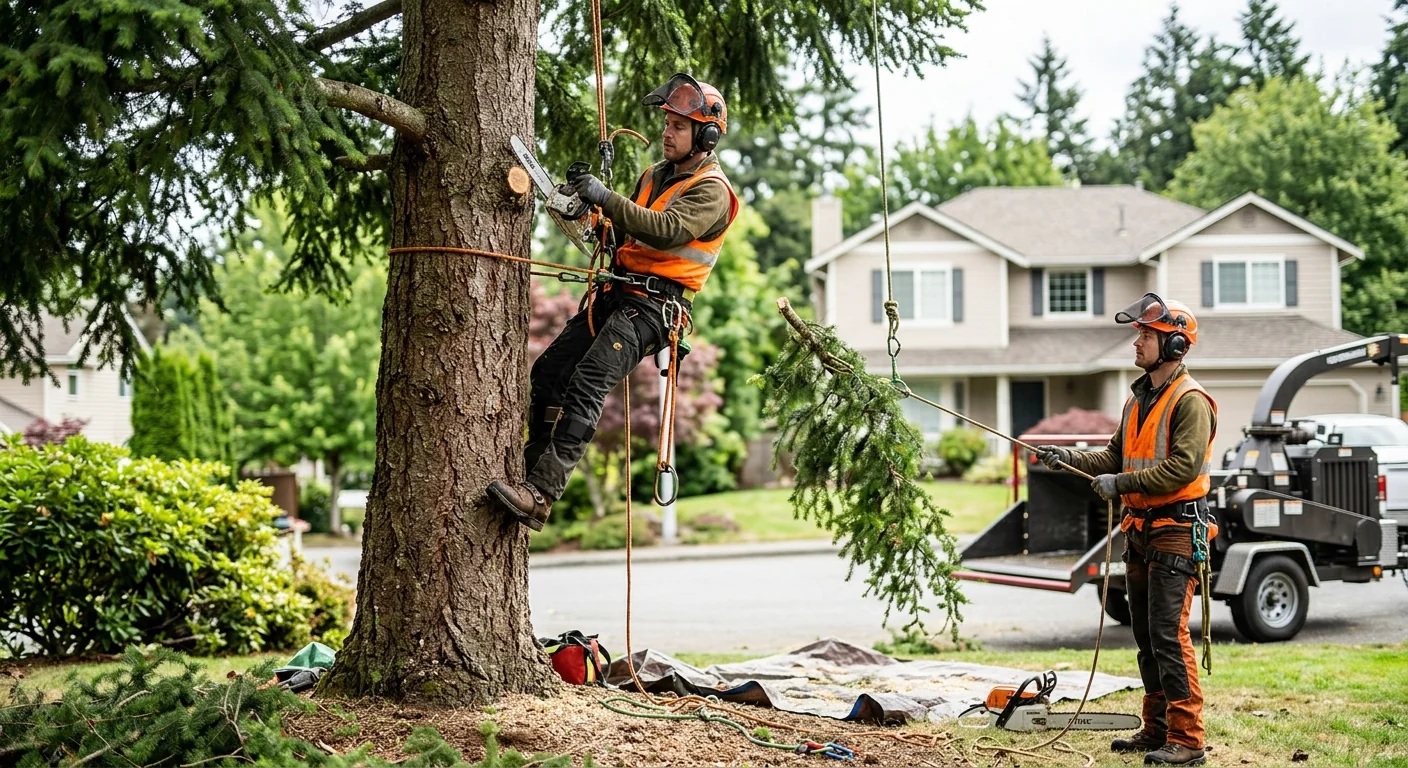 Trained technician documenting canopy condition during a Sammamish tree health maintenance visit