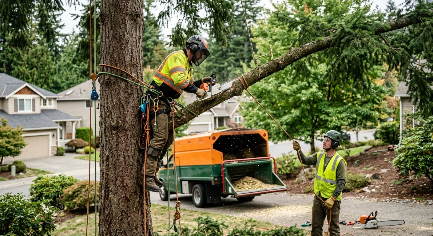 Arborist planting a young tree in a Sammamish residential yard