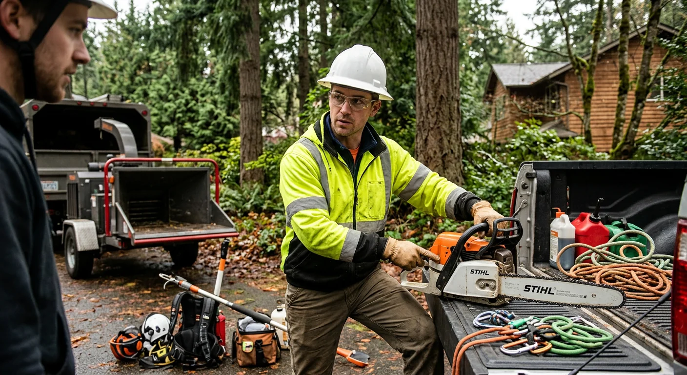 Sammamish Tree Service technician reviewing Tree Service equipment in Sammamish, WA