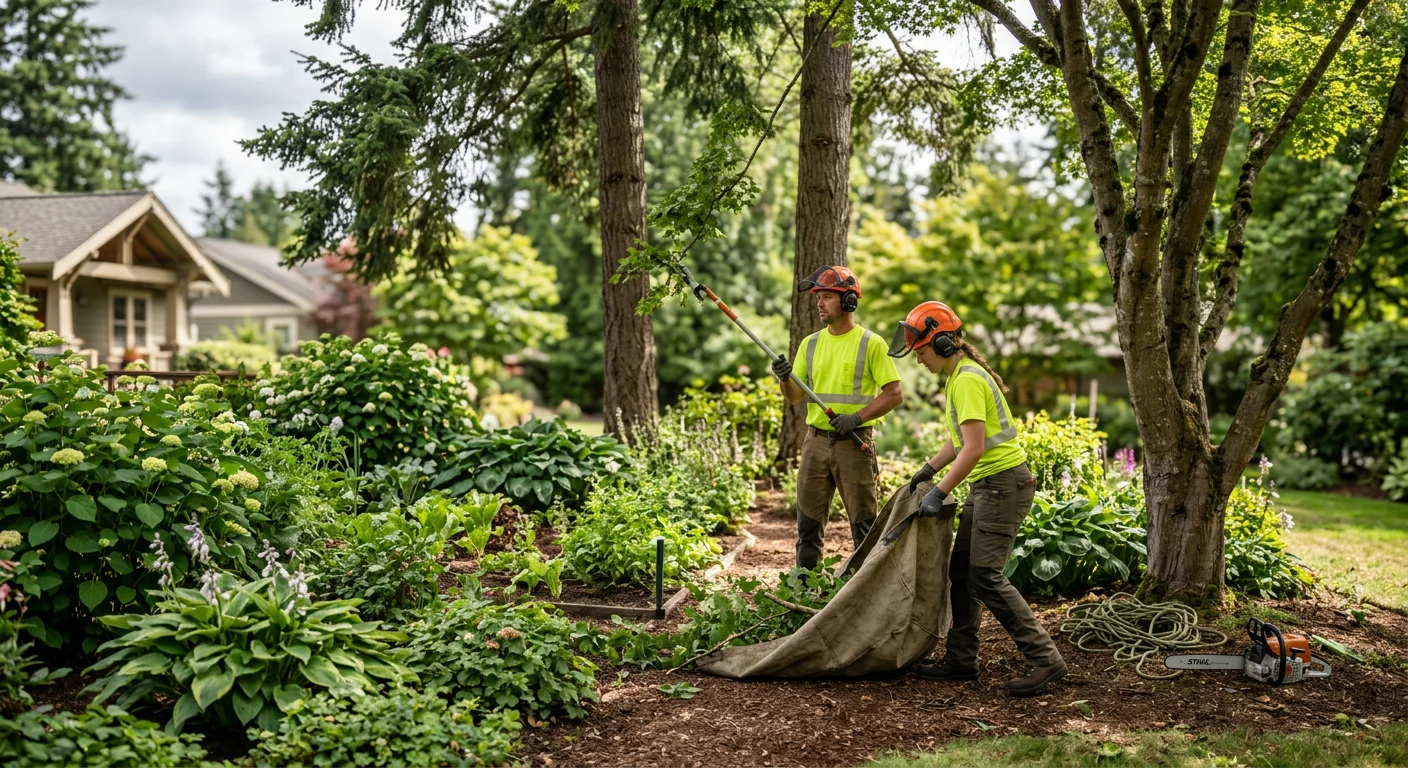 Finished thinned canopy allowing light onto a Sammamish backyard garden