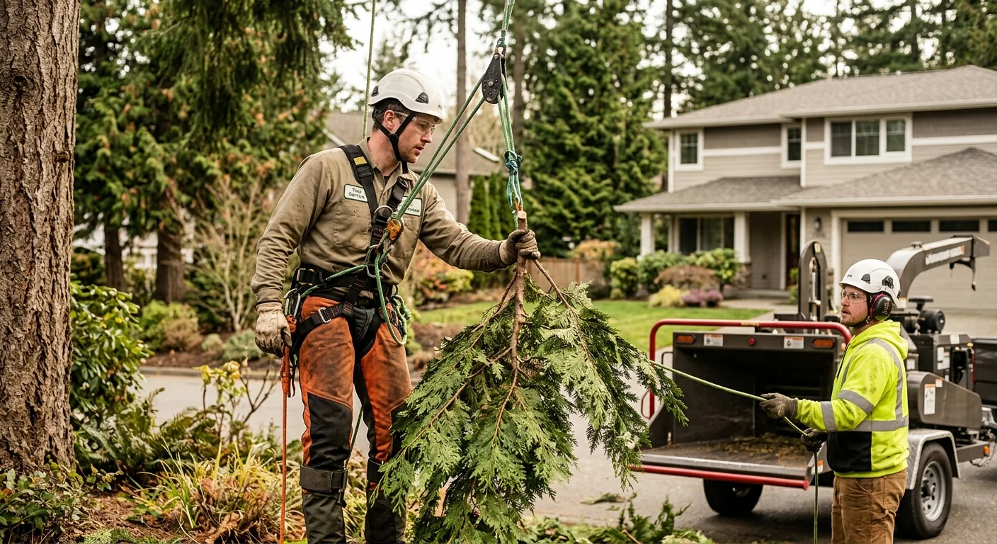 Arborist inspecting a mature fir for decay on a Sammamish property