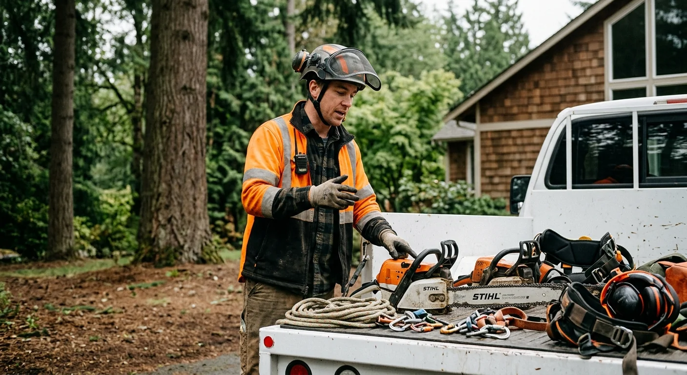 Sammamish Tree Service technician reviewing Tree Service equipment in Sammamish, WA