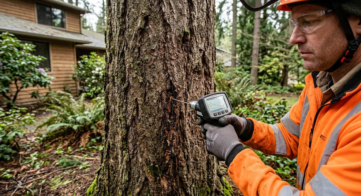 Close-up of resistance drilling checking internal decay on a mature trunk