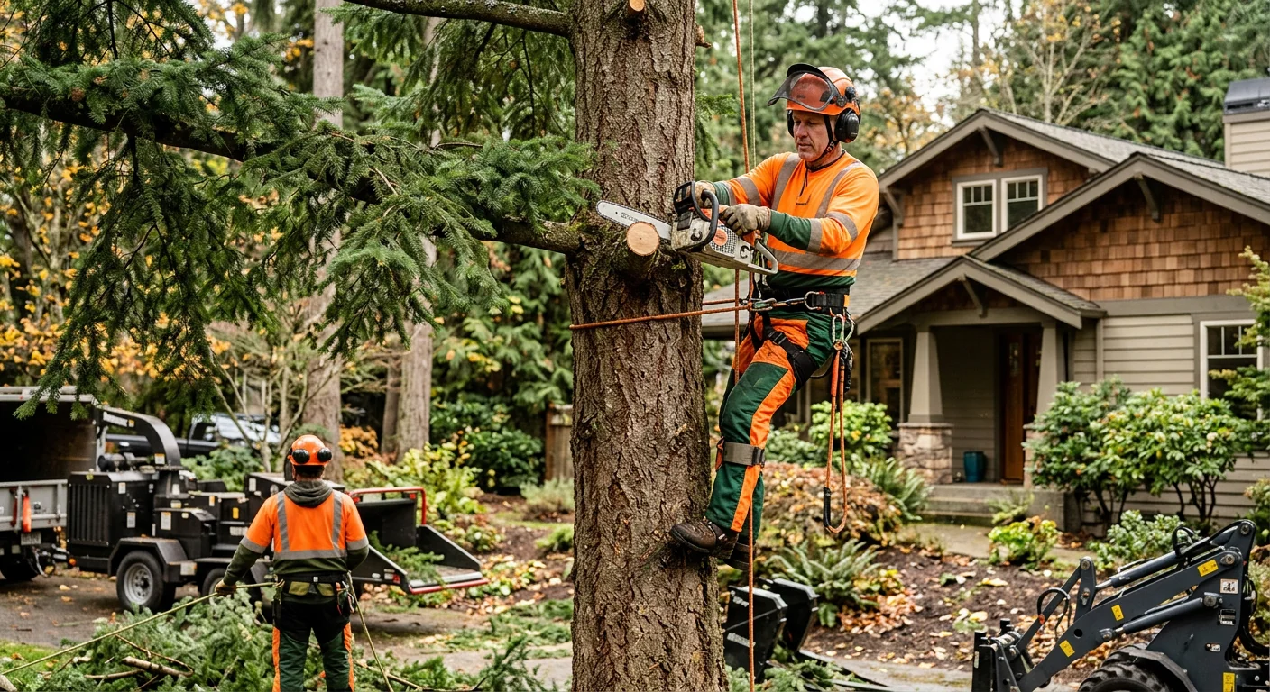 Arborist reviewing a residential tree canopy during a Sammamish property visit