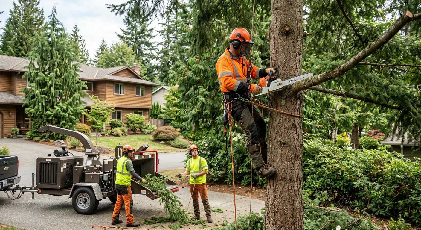 Arborist reviewing a written tree estimate with a Sammamish homeowner