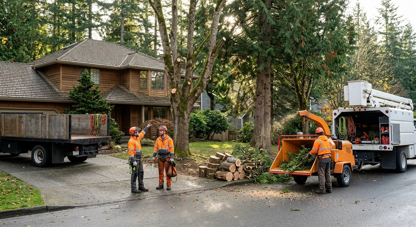 Sammamish tree crew executing a planned removal with rigging equipment
