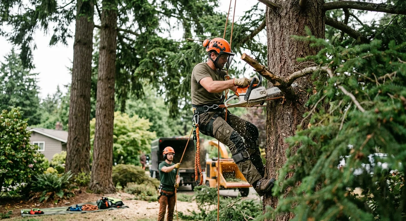 Tree service crew loading equipment for a same-day Sammamish response call
